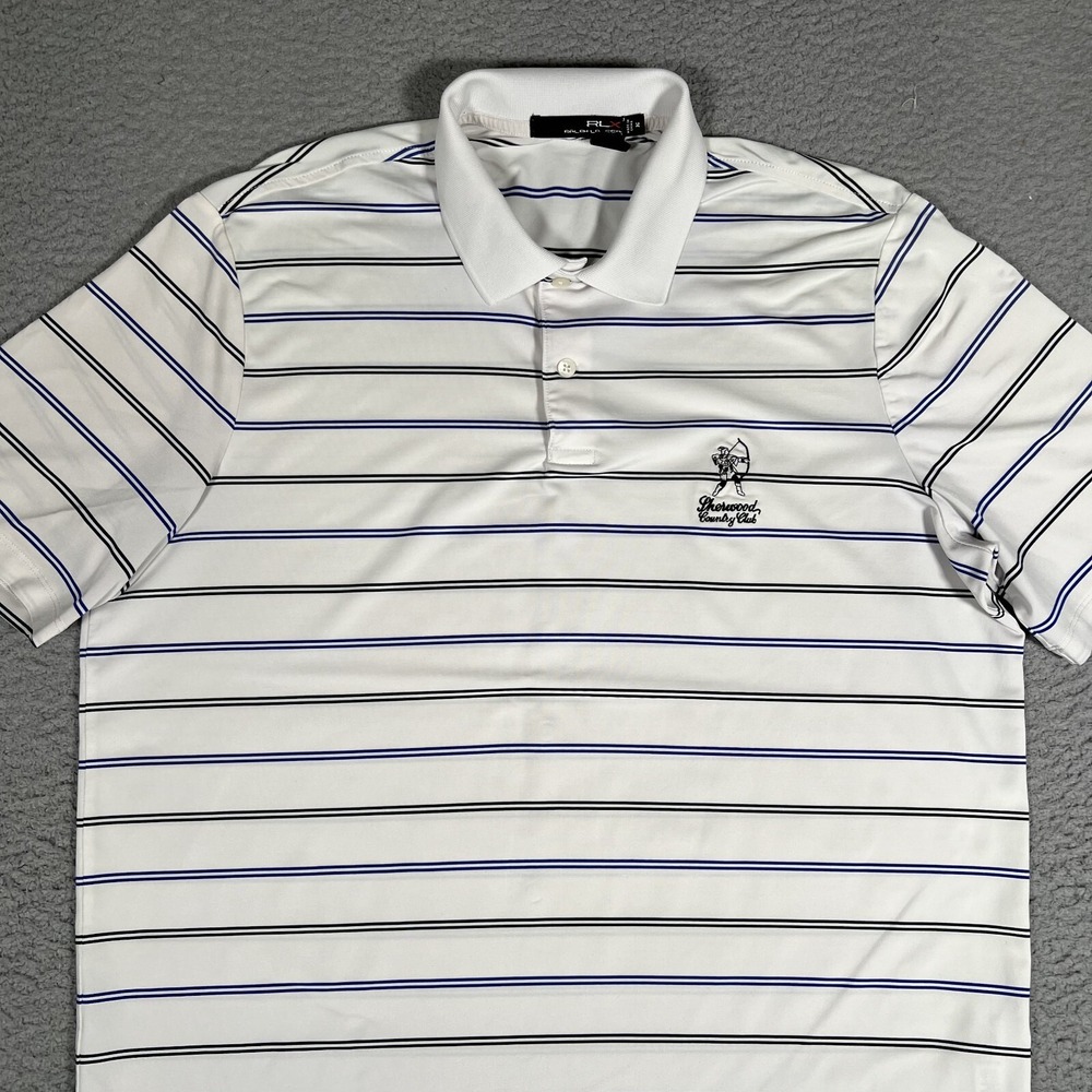 RLX Ralph Lauren‎ Shirt Mens Medium White Striped Sherwood CC Golf Polo Stretch - Picture 3 of 12